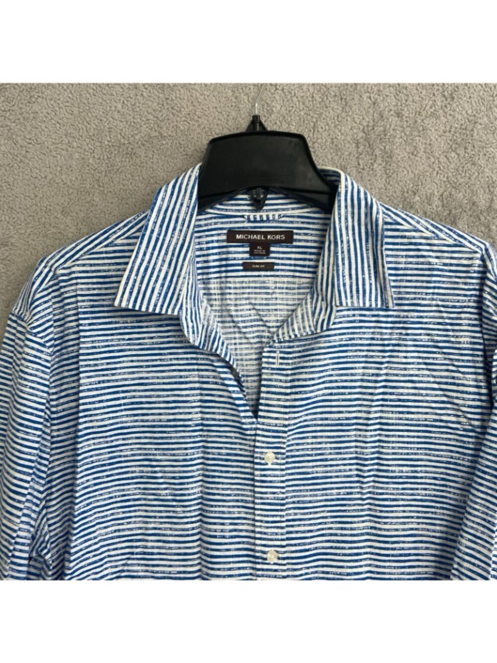 Michael Kors Men's XL Slim Fit Blue & White Striped Button-Up Shirt P0454 - Picture 7 of 8